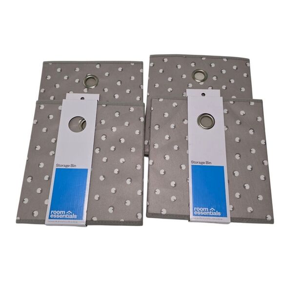 Set Of 4 Room Essentials Gray Fabric Cubes with Cotton Design - Picture 2 of 2